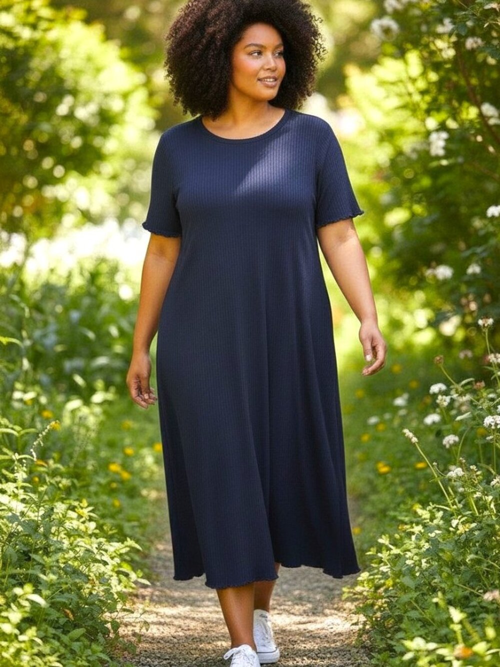Terra & Sky Women's Navy T-Shirt Midi Dress